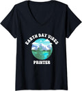 Womens Earth Day Vibes Printer V Neck