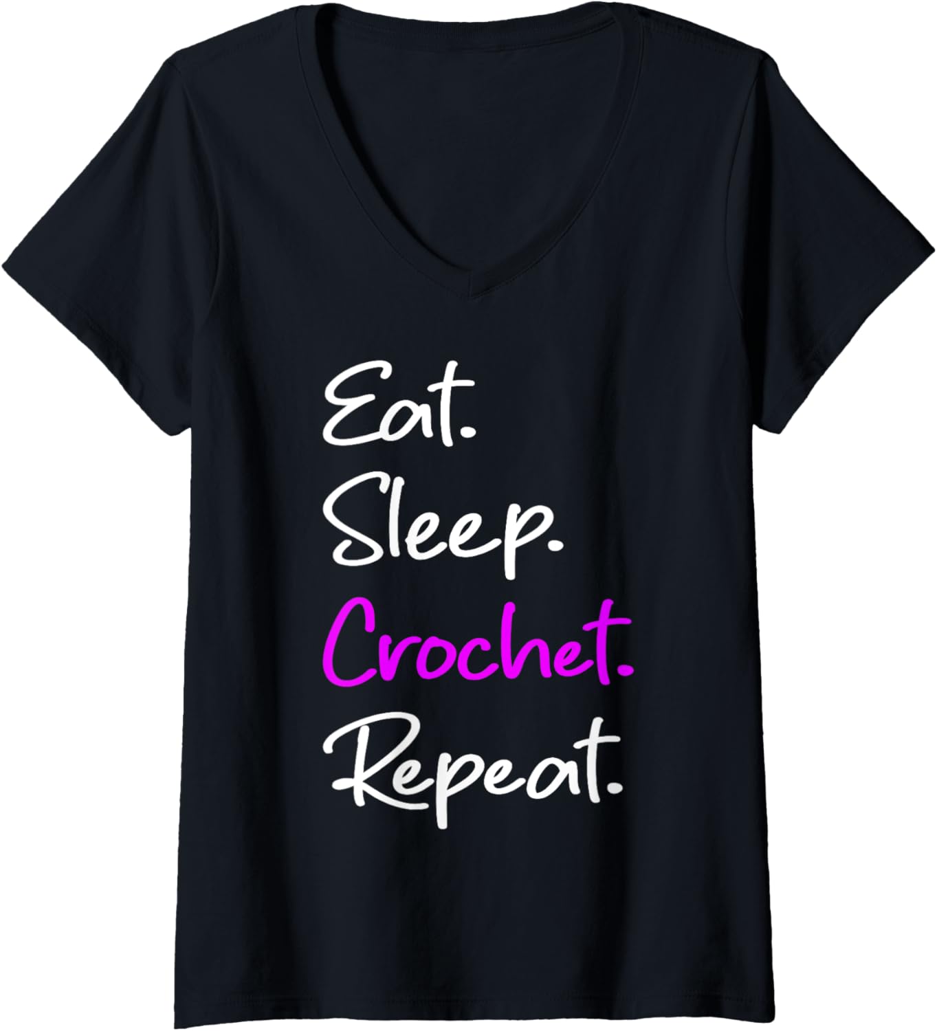 Womens Eat Sleep Crochet Repeat Funny Crocheter Yarn Crocheting V-Neck
