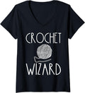Womens Funny Knitter Crochet Wizard Knitting Saying Yarn Crafter V-Neck