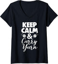 Womens Keep Calm And Carry Yarn Tee Shirt Women Crochet Lover Gifts V-Neck