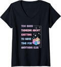 Womens Cute Knitting Yarn Too Busy Thinking About Knitting V-Neck