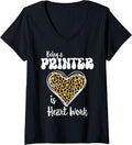 Being A Printer Is Heart Work Love Leopard Valentines Day V Neck