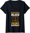 Womens Design Slice Print Repeat 3D Printer 3D Printing V Neck