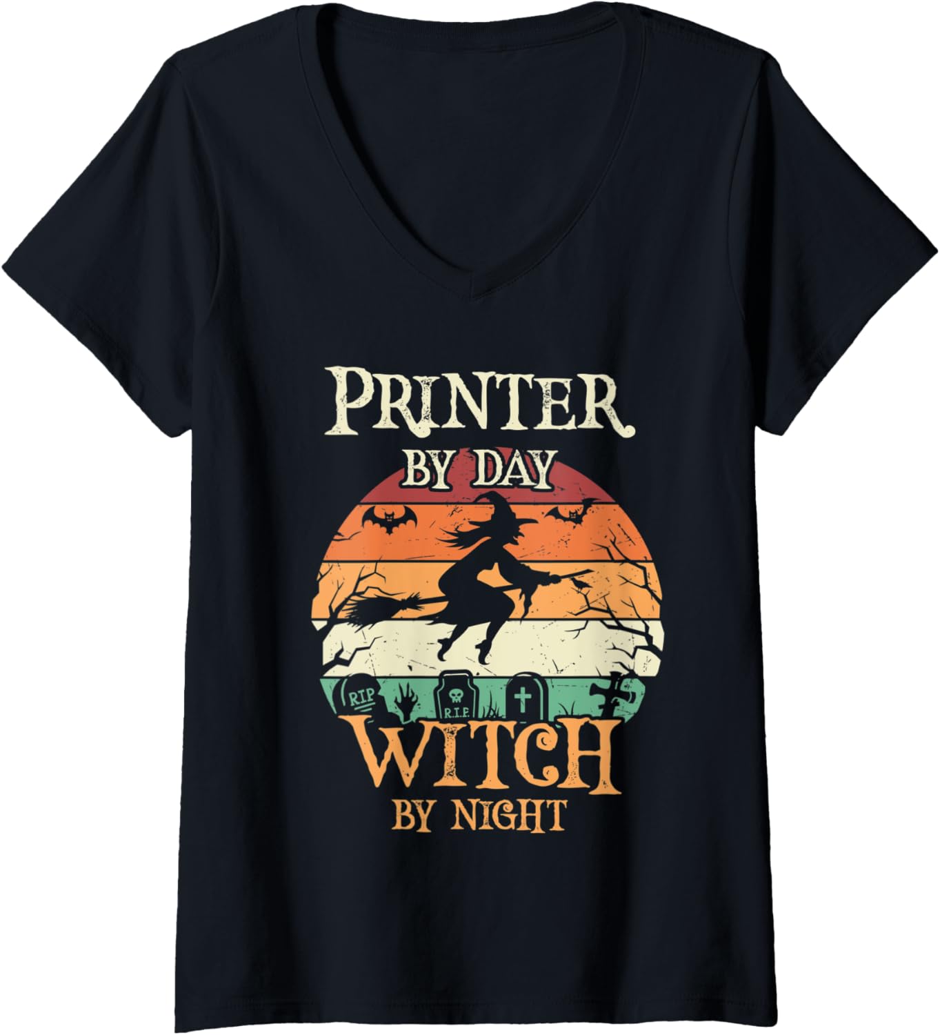 Womens Printer By Day Witch By Night Halloween V Neck