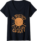 Womens I Practice Stitchcraft Crochet Crocheting Yarn Collector V-Neck