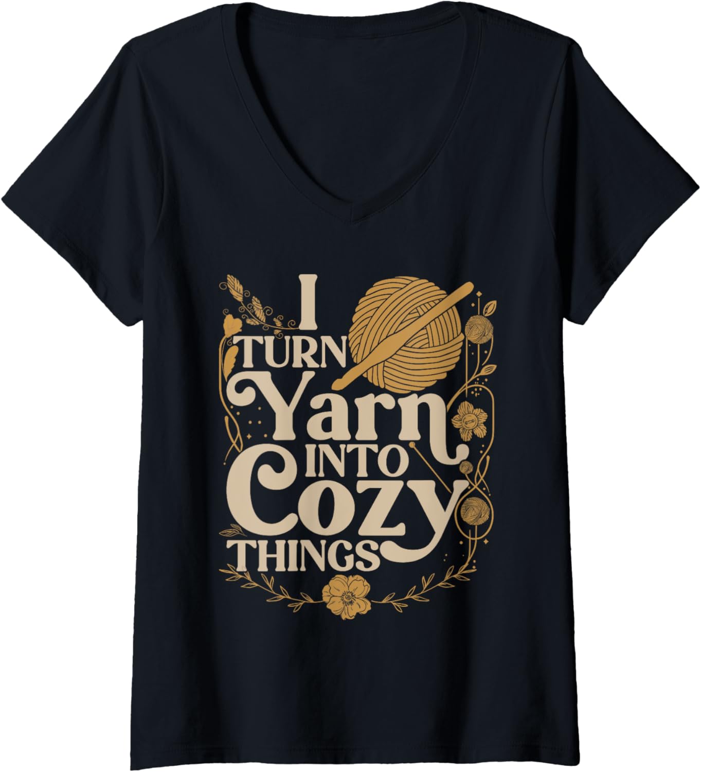 Womens Funny Crochet Crocheting Yarn V-Neck