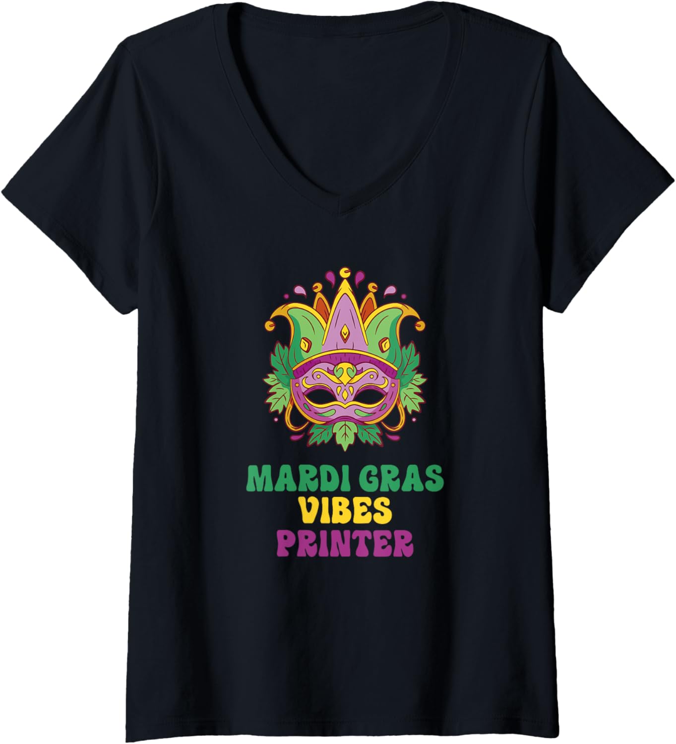 Womens Printer Mardi Gras Vibes V Neck