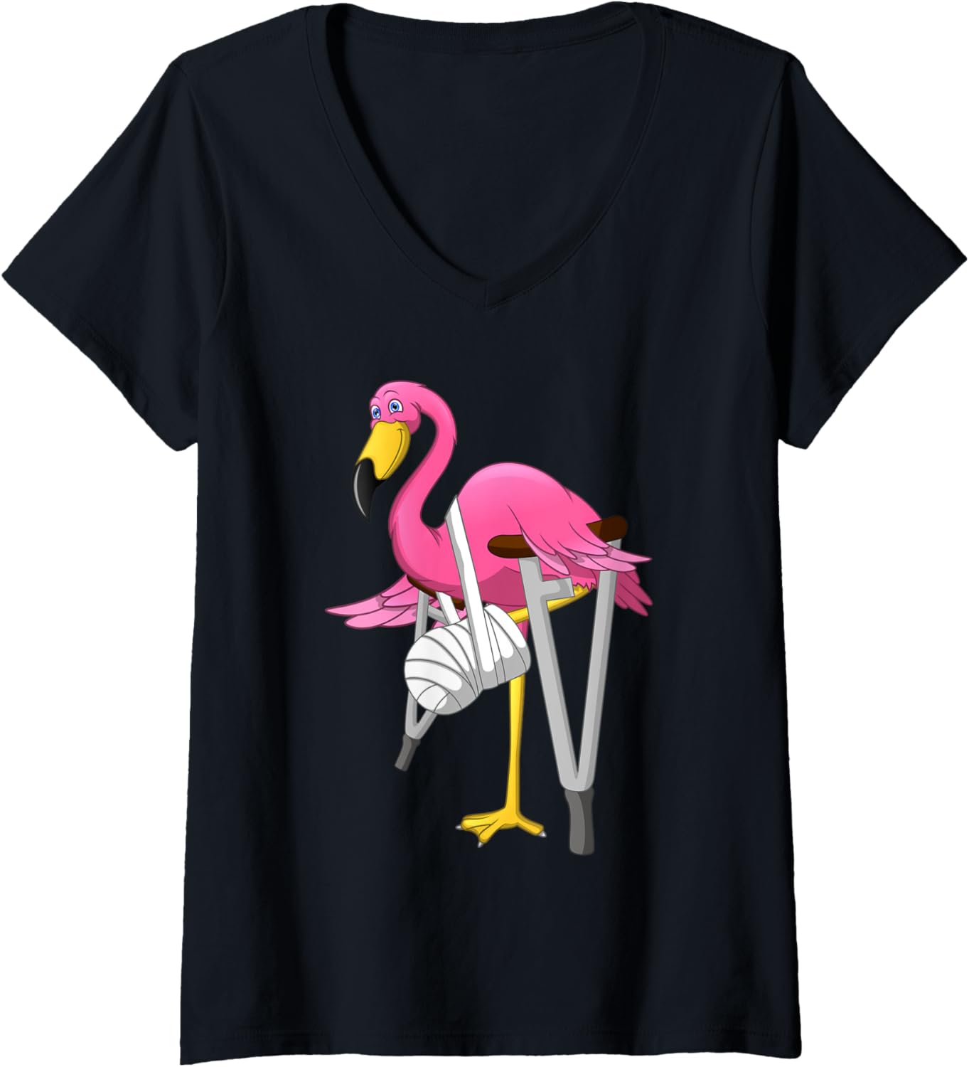 Womens Cool Broken Leg Flamingo Funny Graphic Picture Present V Neck