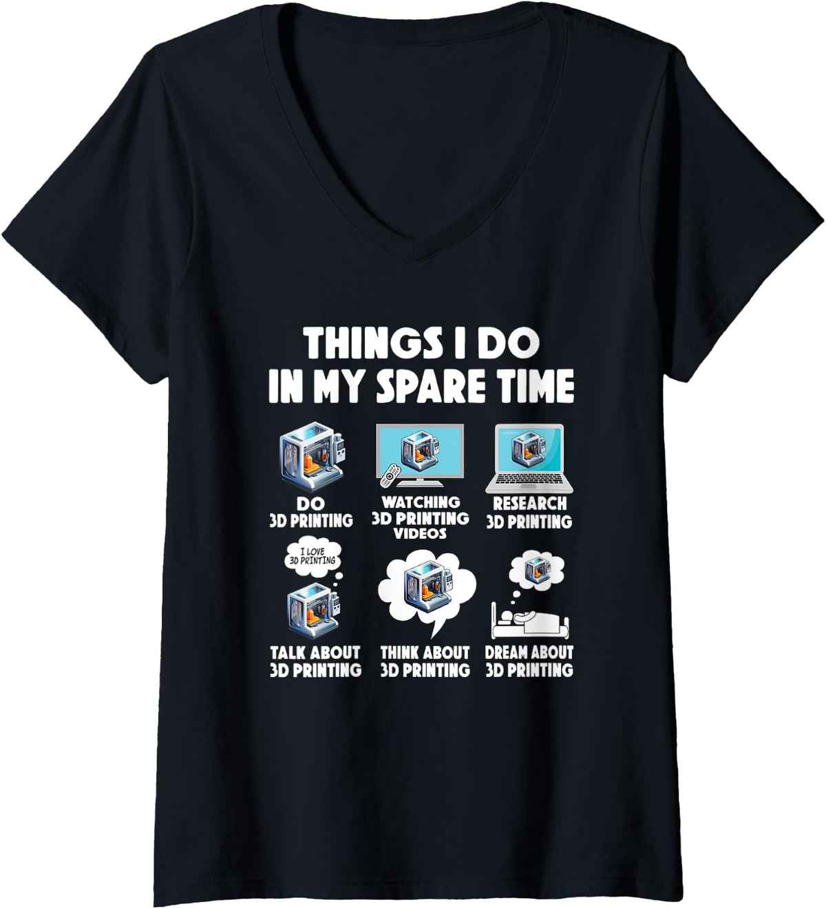 Womens 3D Printing Filament Print Computer Programmer V Neck