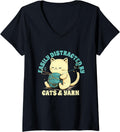 Easily Distracted By Cats And Yarn | Crocheting Knitting V-Neck