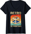 Womens Retro 3D Printer Outfit Funny 3D Printing V Neck