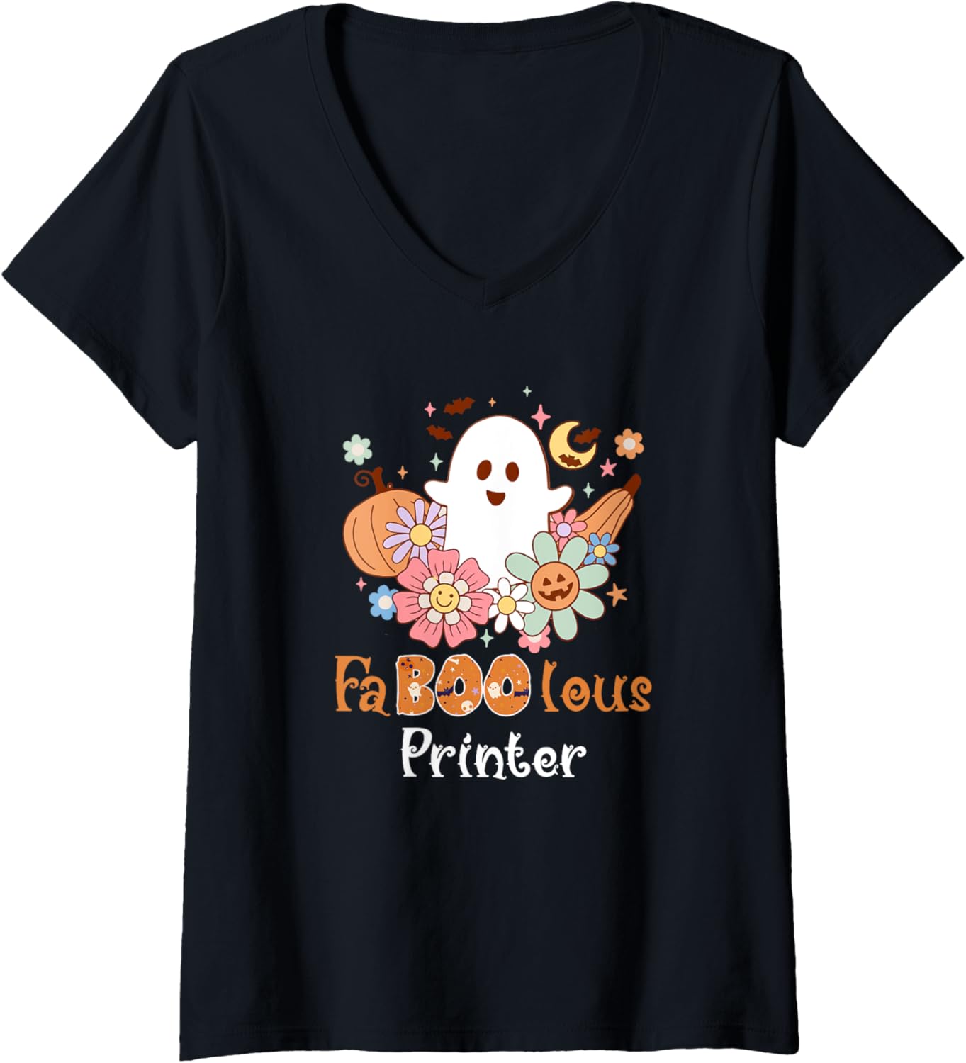 Faboolous Printer Boo Funny Halloween V Neck
