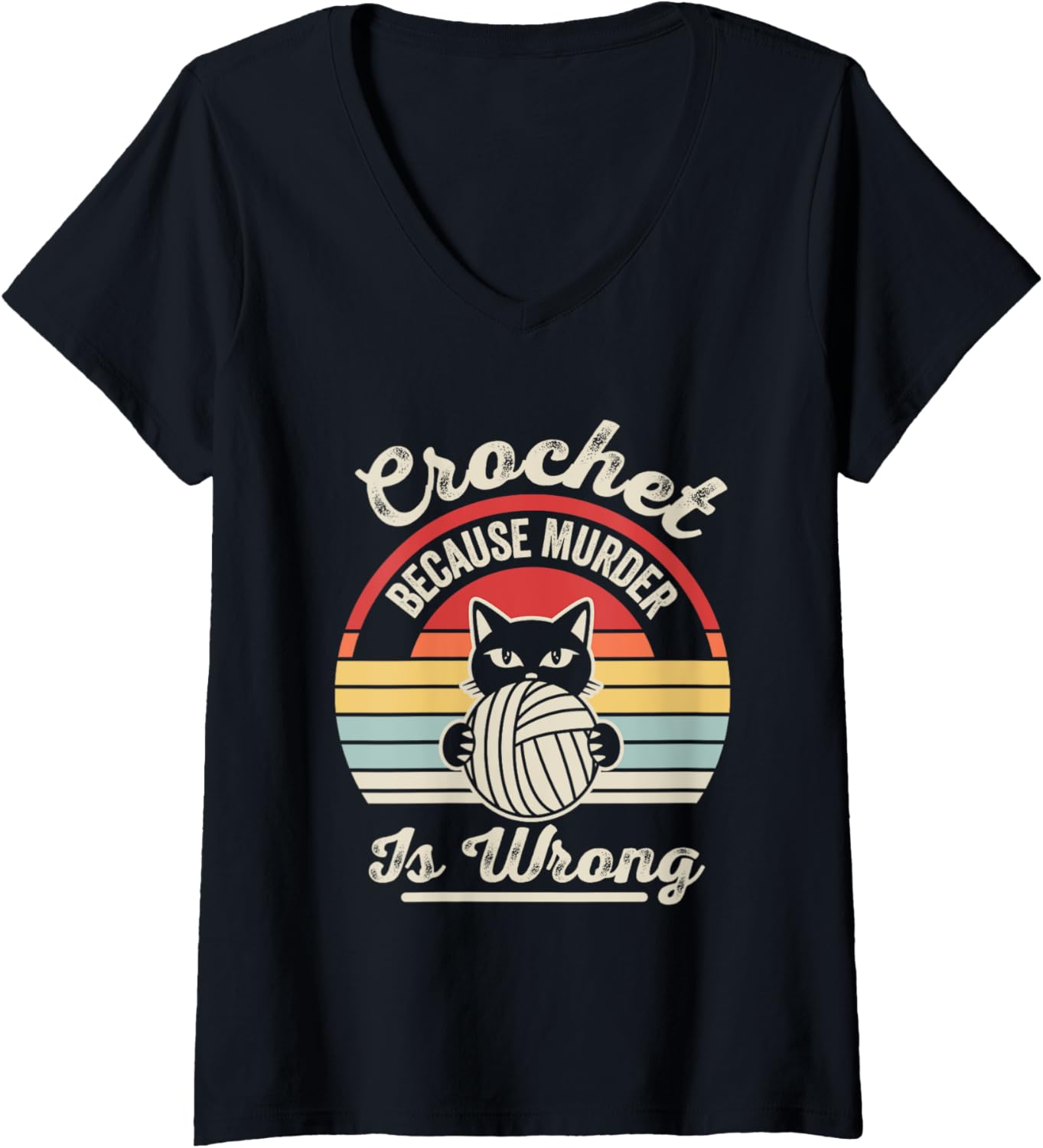 Womens Crochet Because Murder Is Wrong Cute Cat Yarn V-Neck