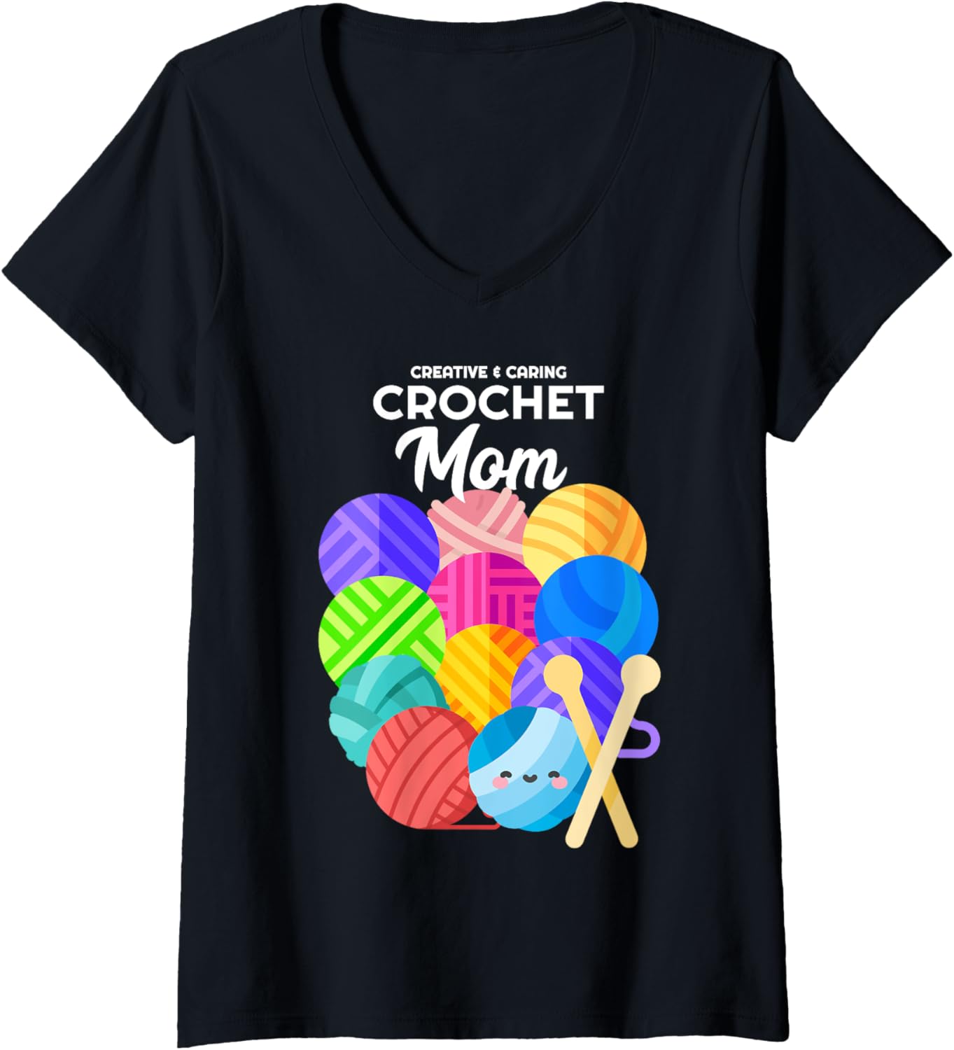 Womens Crochet Mom Hobby Crocheter Knitter Balls of Yarn V-Neck