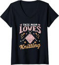 This Mom Loves Knitting Hobby Yarn Knitter Knit Knitting V-Neck