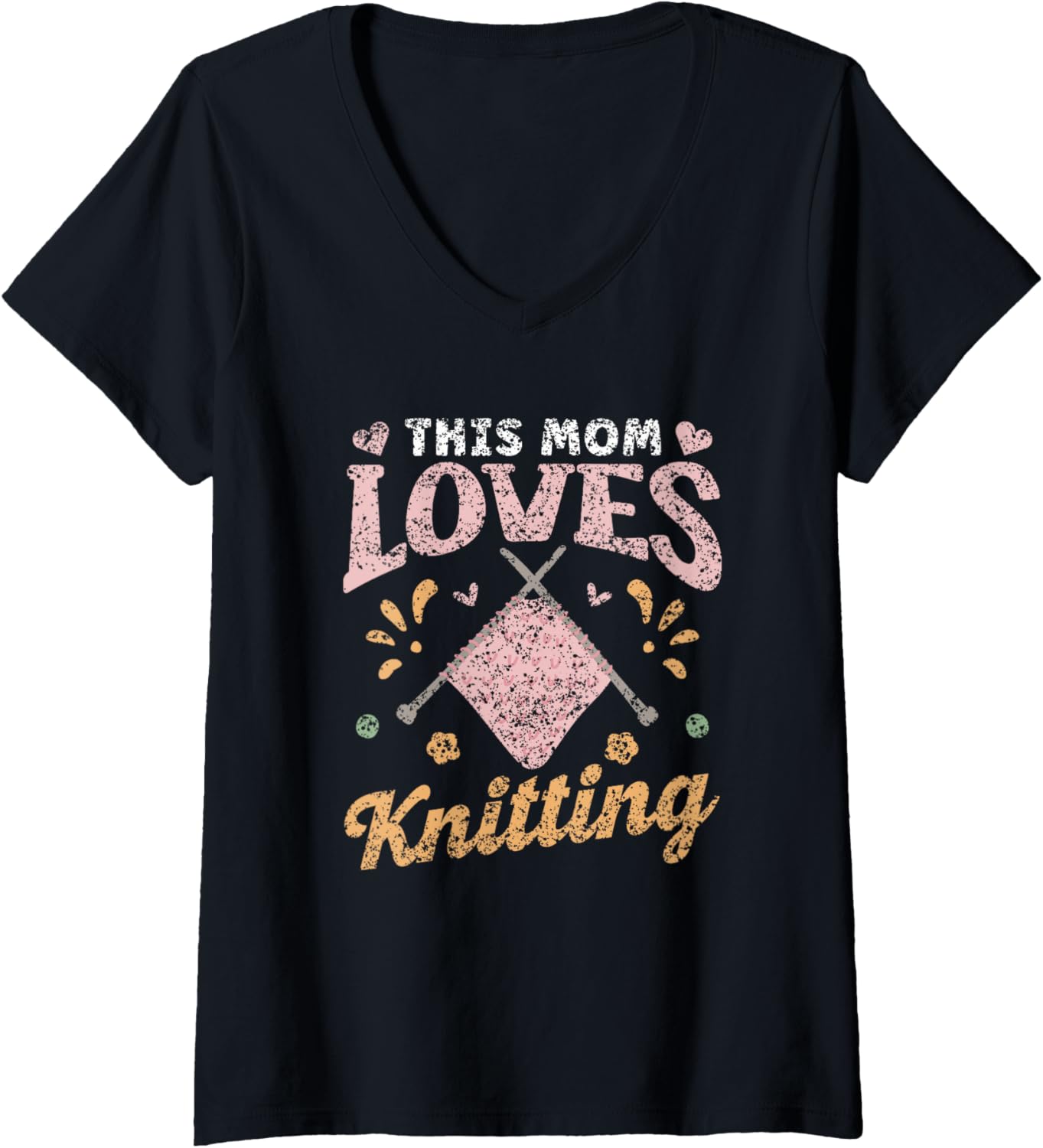 This Mom Loves Knitting Hobby Yarn Knitter Knit Knitting V-Neck
