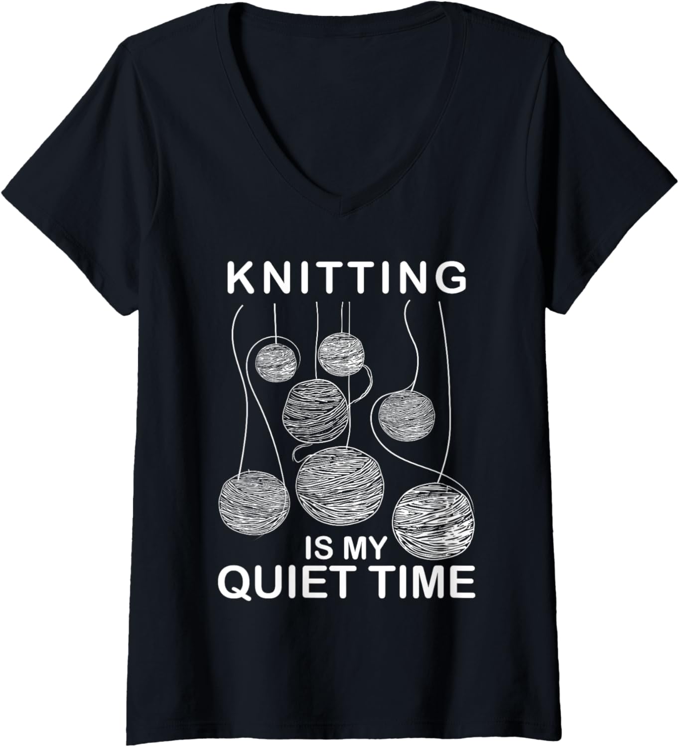 Womens Knitting Is My Quiet Time Yarn Knitter Crochet Therapy V-Neck
