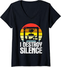 Womens I Destroy Silence Retro 3D Printing V Neck
