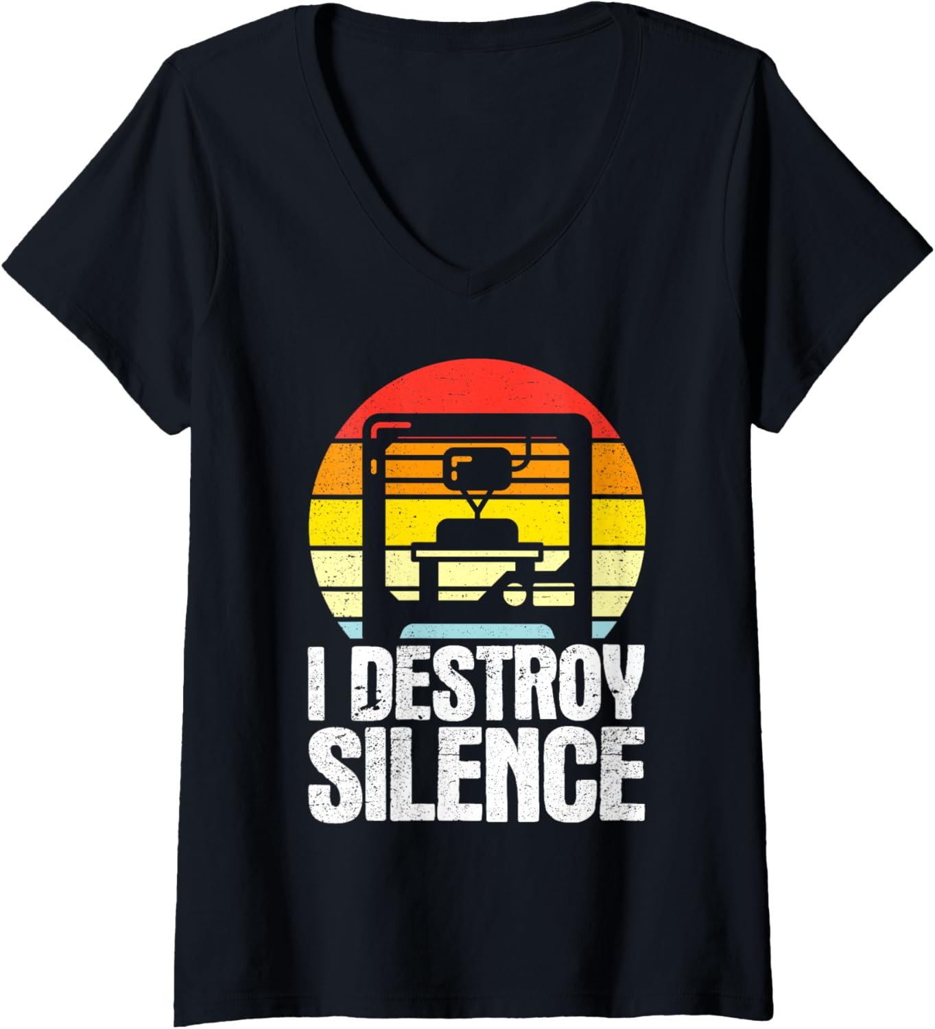 Womens I Destroy Silence Retro 3D Printing V Neck