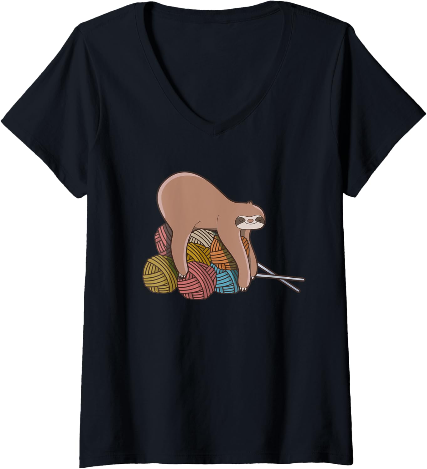 Womens Cute Sloth Knitting Yarn Knitting Wool V-Neck