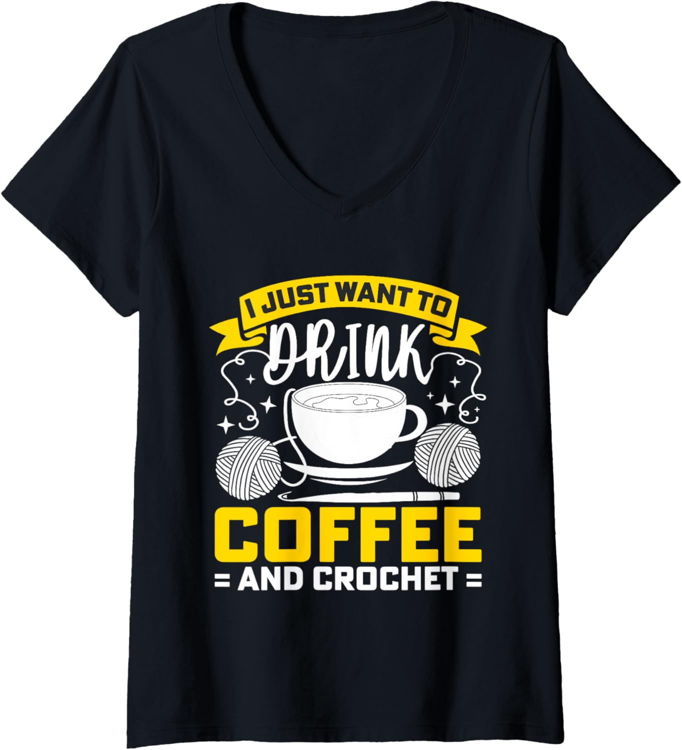 Womens Knitter Crocheter Crocheting Crochet Coffee Yarn V-Neck
