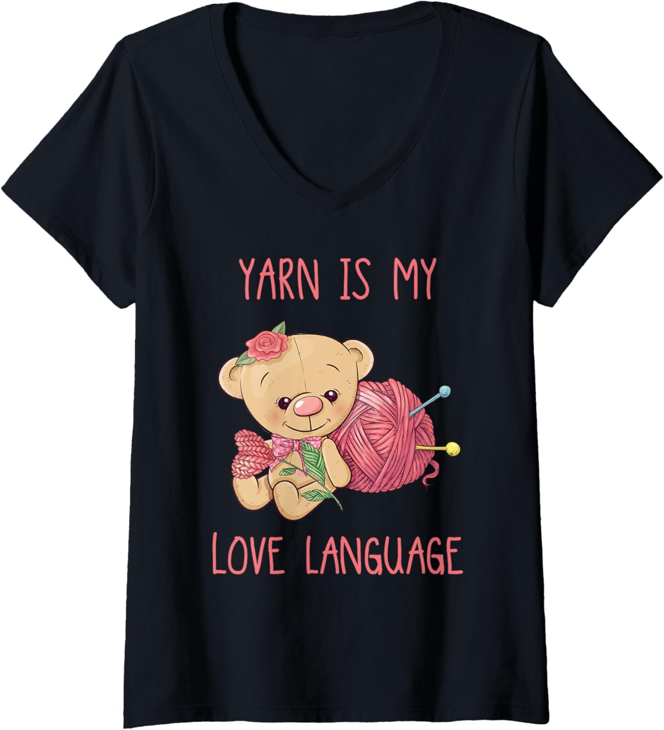 Womens Funny Cute Knitter Yarn Is My Love Language Knitting V-Neck
