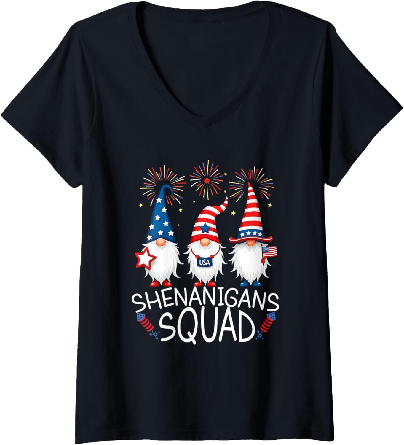 Womens Patriotic Gnomes Squad Usa Flag 4Th Of July Funny Gnomes V Neck