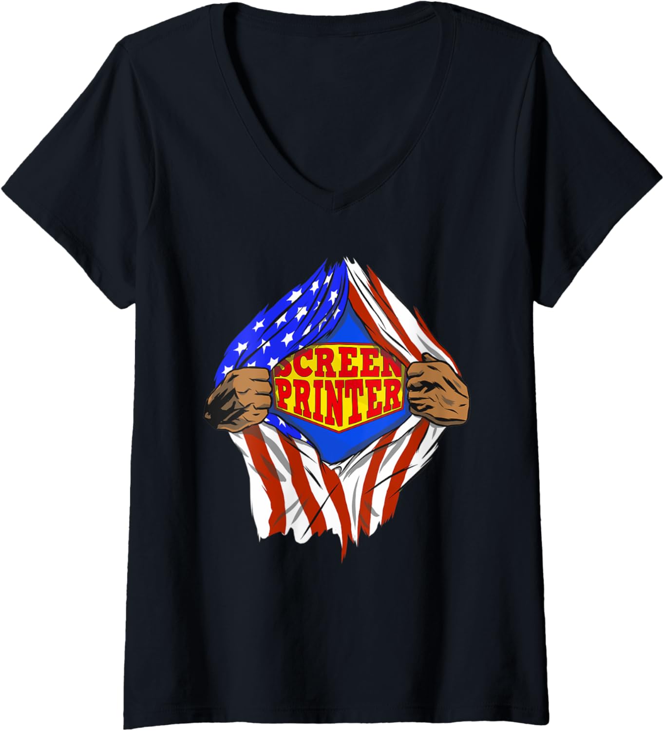 Womens Funny Super Screen Printer Hero Job V Neck