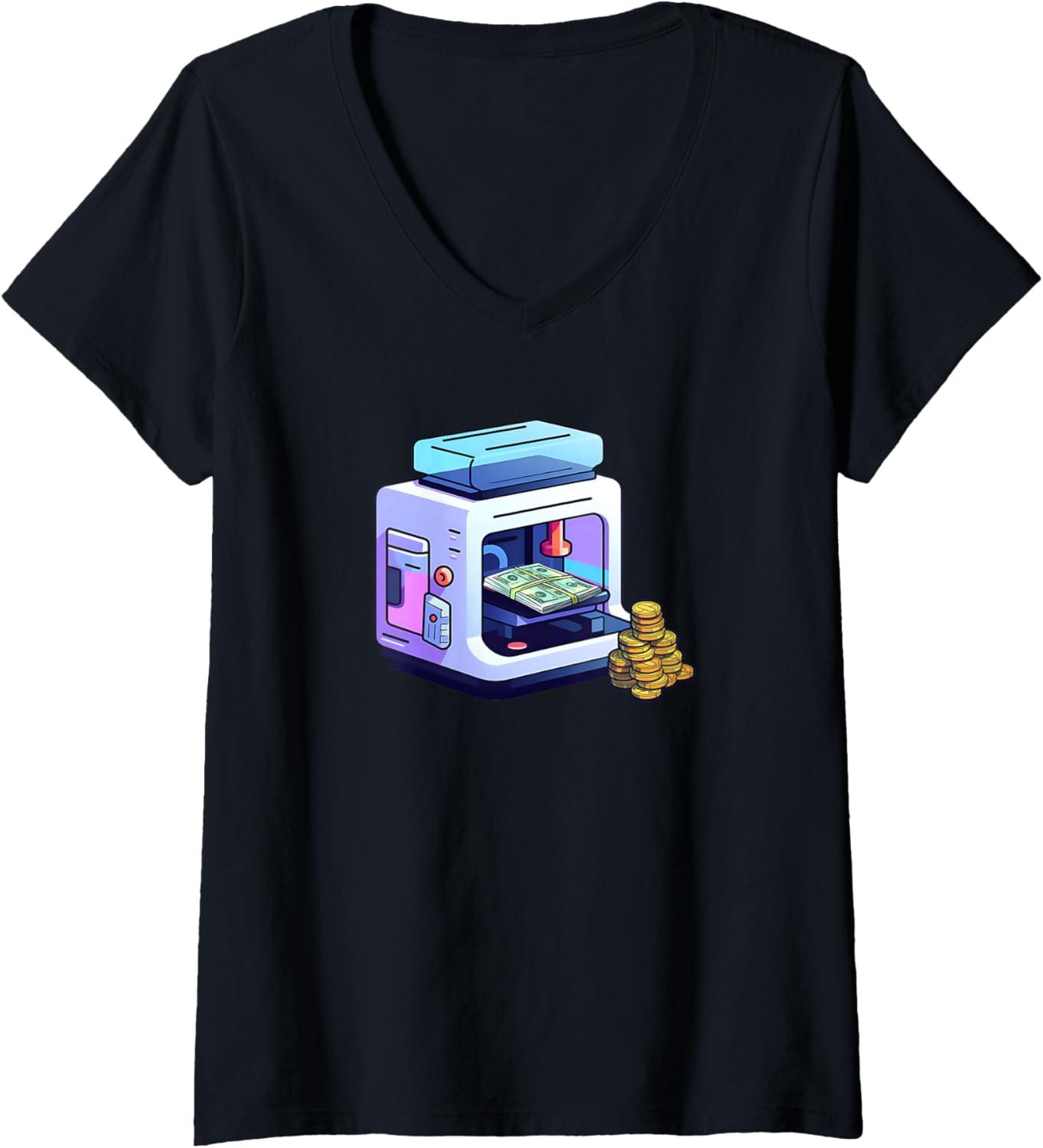 Futuristic 3D Printer With Money Design 3D Printing V Neck