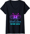 Womens Just One More Row Knitting T-Shirt Yarn Knitter Crochet V-Neck