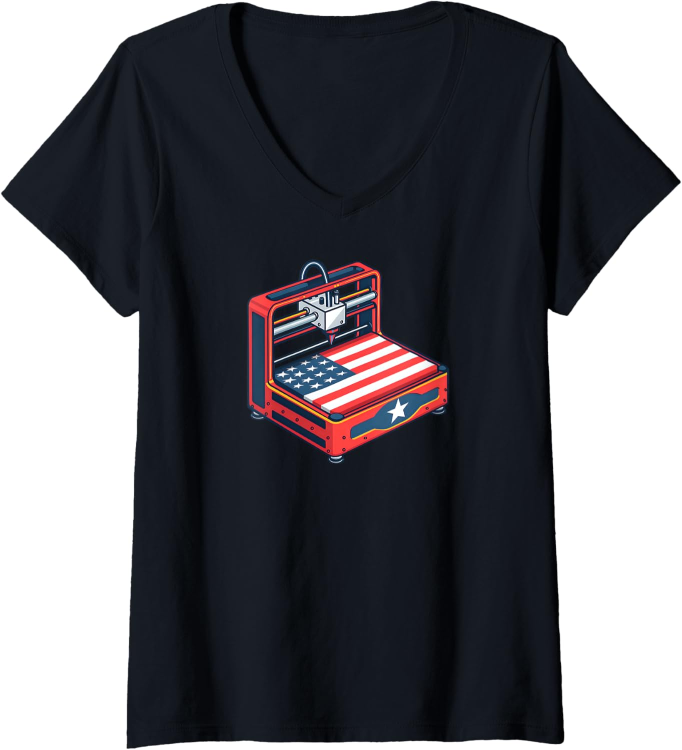 Womens American Flag Printer Design Patriotic 3D Printing V Neck