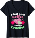 Womens Just Pour Me My Coffee Hand Me My Crochet Women Yarn Lover V-Neck