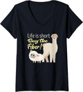 Womens Life is short Buy the Fiber! Cute Handspinner V-Neck