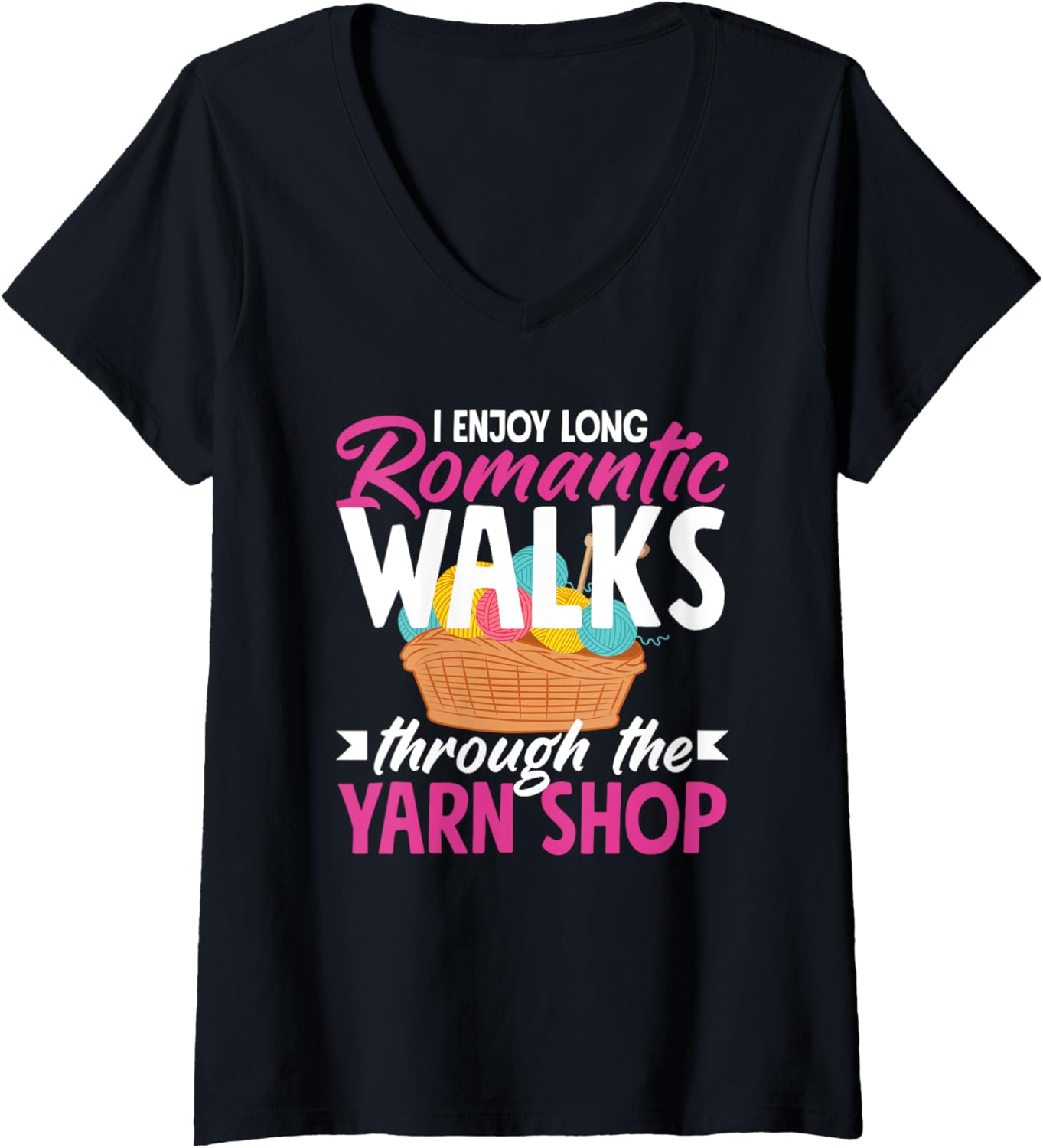 Womens Knitting Enjoy Walks To The Yarn Shop Needles Knitter V-Neck