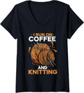 Womens I Run On Coffee And Knitting Hobby Knit Knitter Yarn V-Neck