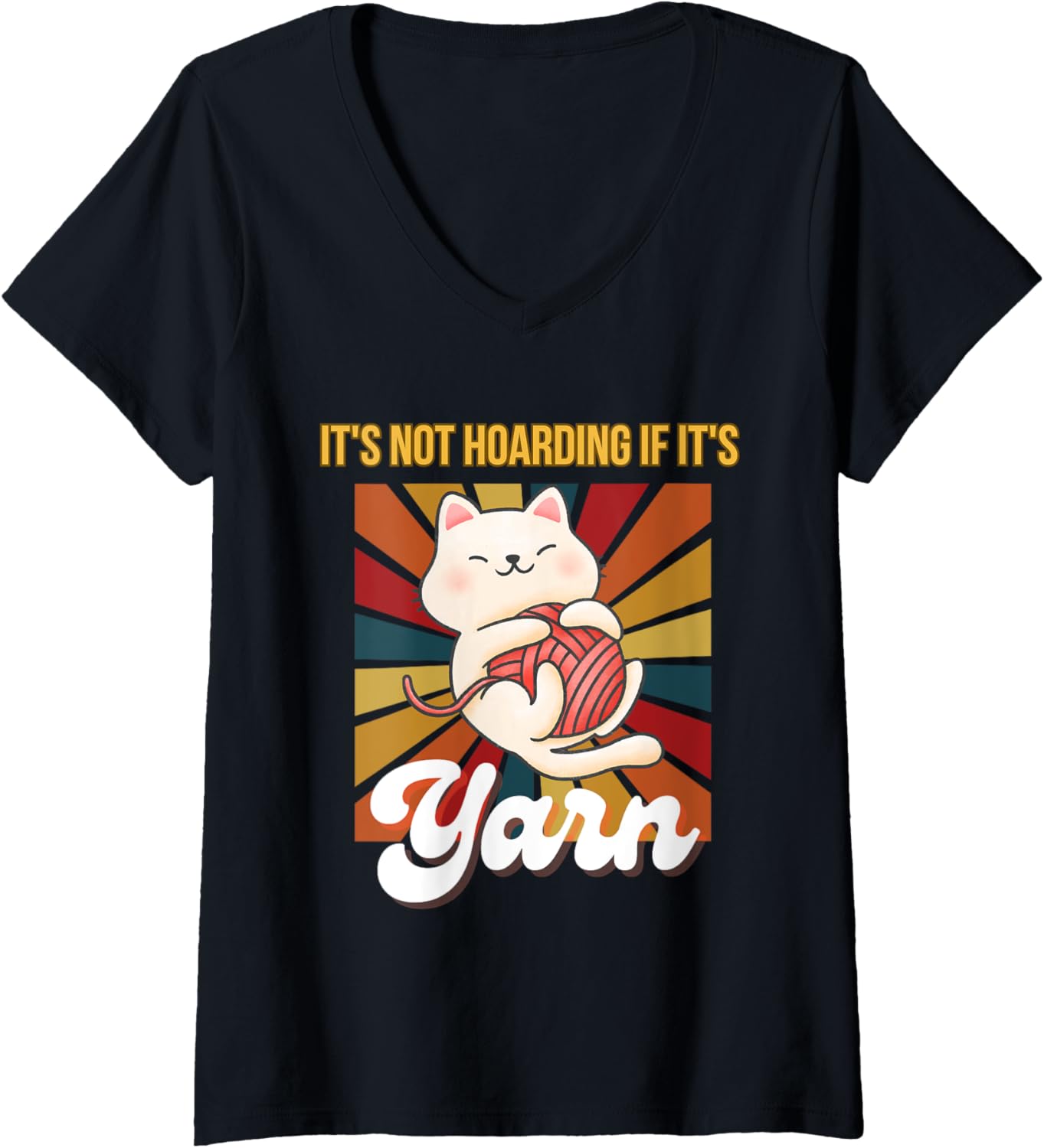 Womens It's not hoarding if it's yarn cats funny retro pet lover V-Neck
