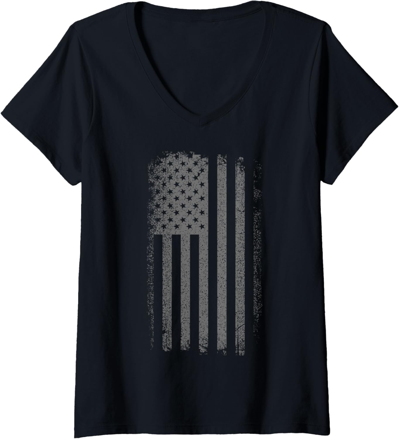 Womens Black American Flag Patriotic Freedom Dark V Neck