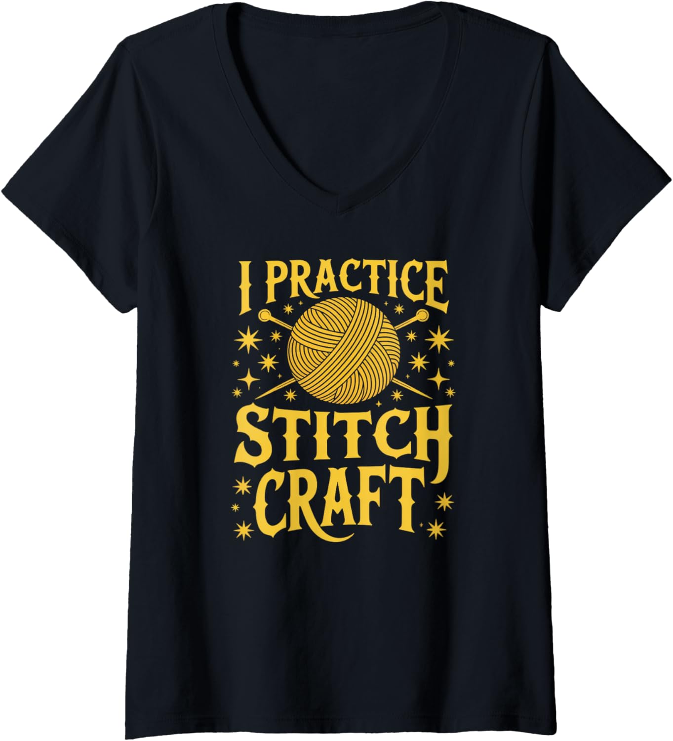 Womens I Practice Stitch Craft Funny Knitting Yarn Graphic V-Neck