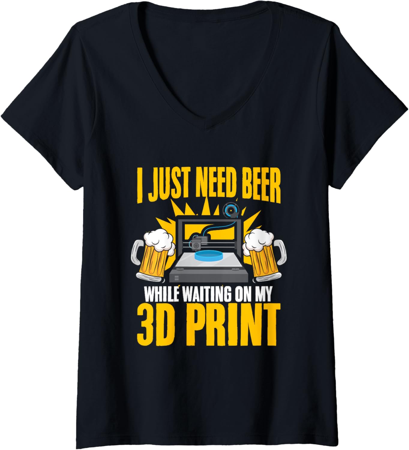 Womens Beer Waiting 3D Print Machine Filament Funny 3D Printing V Neck