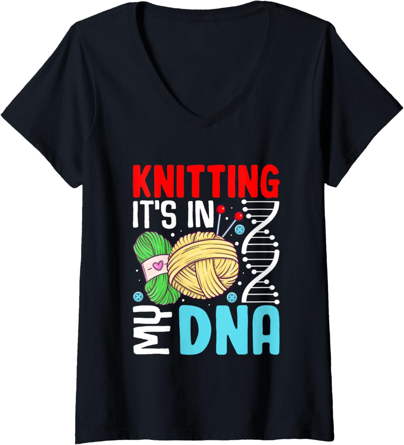 Womens Knitting It's In My DNA Yarn Heartbeat V-Neck