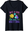 Womens Just A Girl Who Loves To Knitting Yarn Crochet Knitter V-Neck