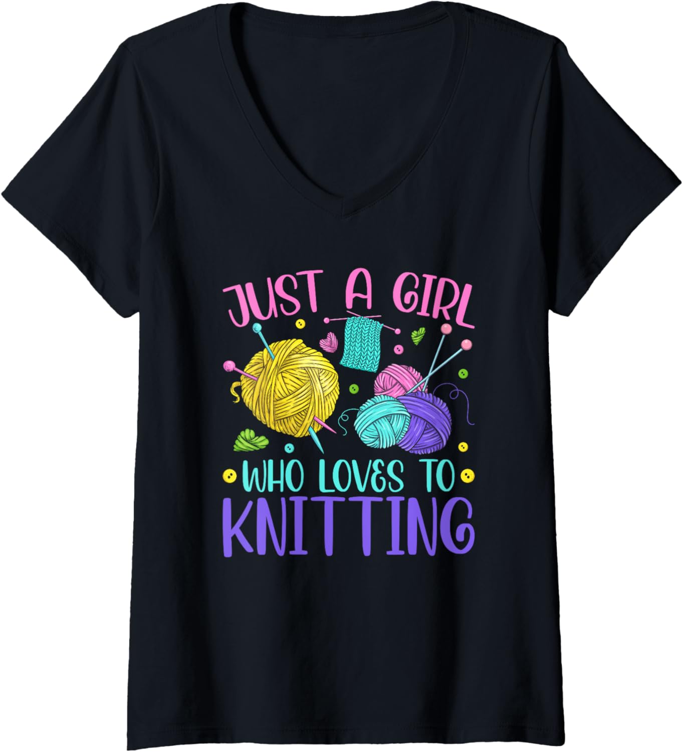 Womens Just A Girl Who Loves To Knitting Yarn Crochet Knitter V-Neck