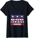 Womens God Bless Printers Patriotic Christian Retirement V Neck