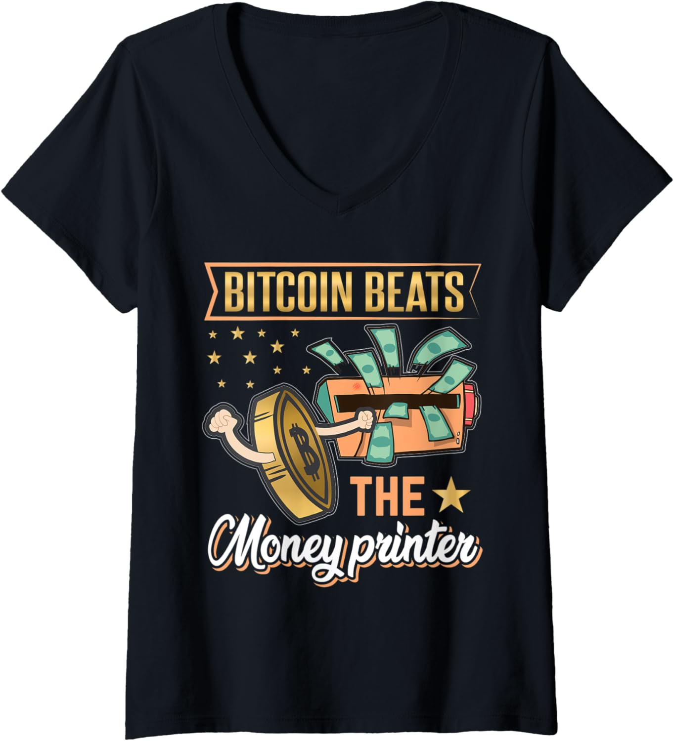 Womens Bitcoin Beats Money Printer Brrr Funny Bitcoin V Neck