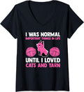 Womens I was important things in life I loved cats and yarn cat V-Neck
