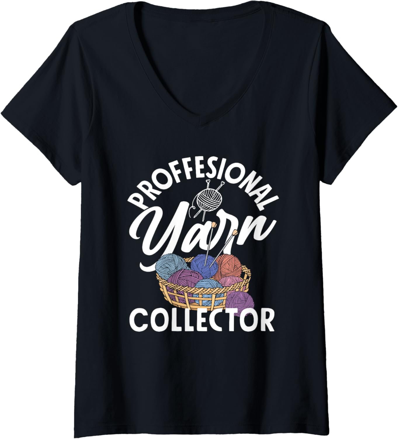 Womens Knitting Knitter Professional Yarn Collector Funny Knitter V-Neck