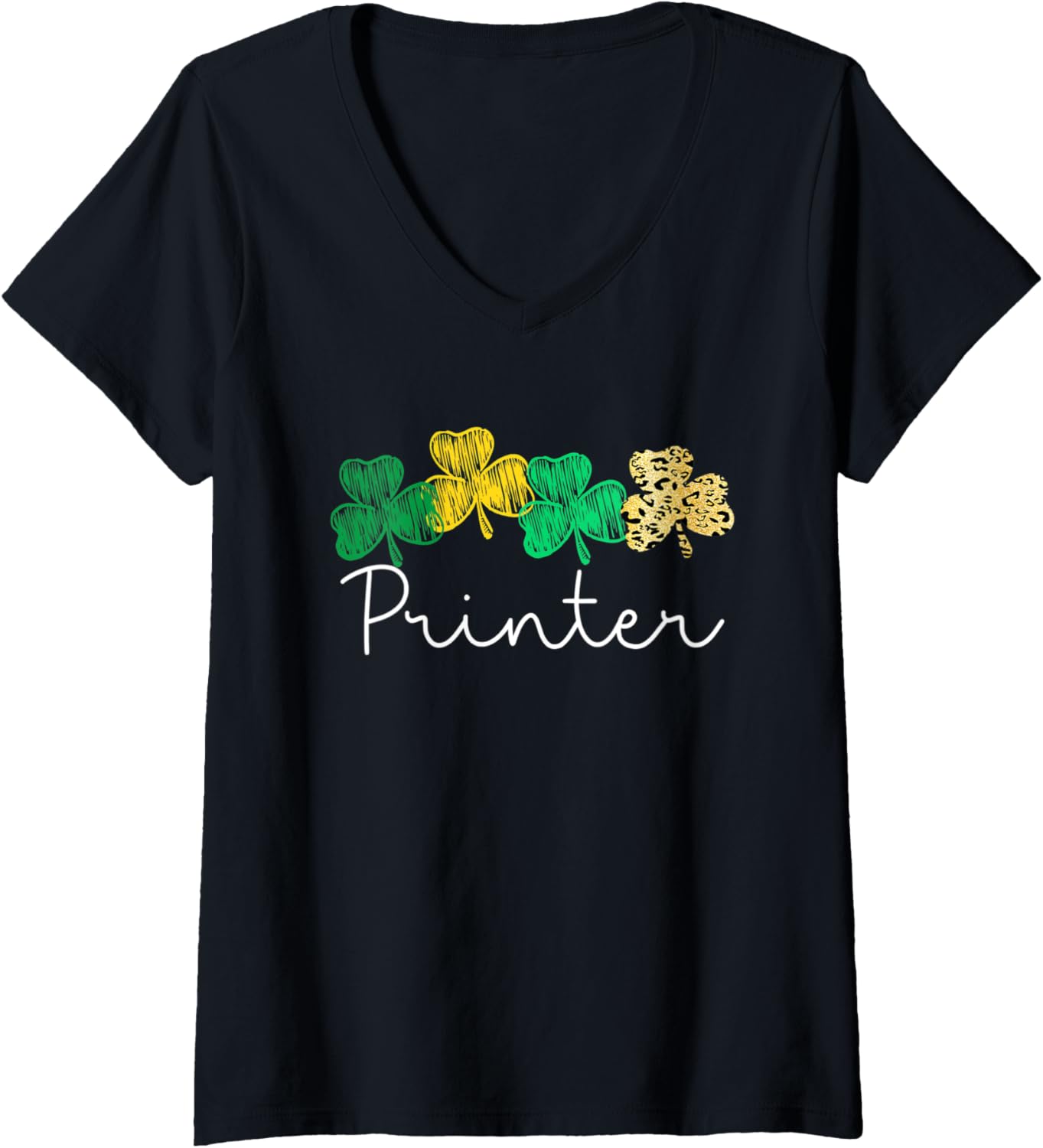 Womens Shamrock Leopard Saint Paddys Irish Printer St Patricks Day V Neck