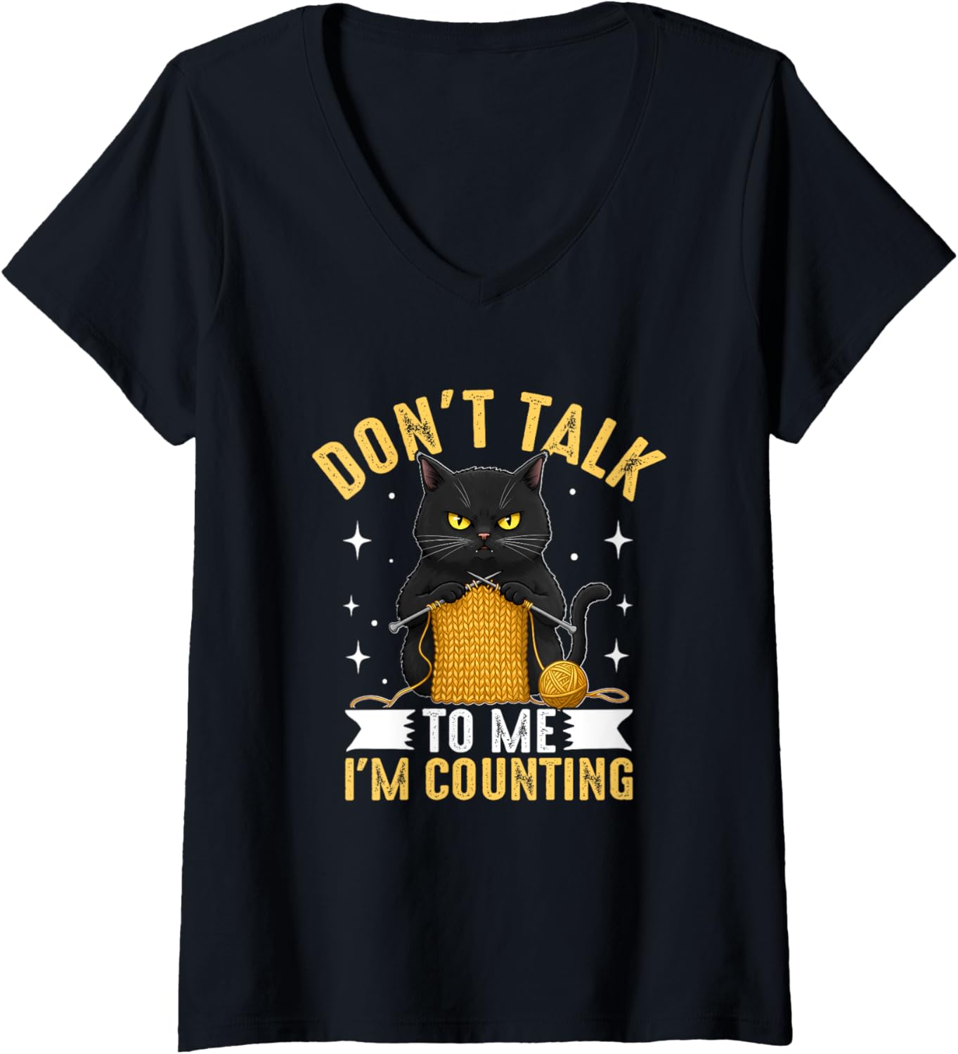 Womens Don't Talk To Me I'm Counting Cat Yarn V-Neck