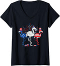 Womens Funny Red White Blue Flamingo Patriotic Happy 4Th Of July V Neck