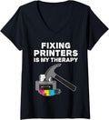 Fixing Printers Is My Therapy Computer Technician Funny V Neck